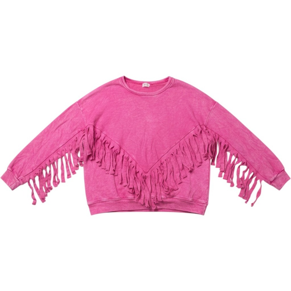 Blue Buttercup Fringed Acid Wash Sweatshirt Women Small Pink Western Retro Boho